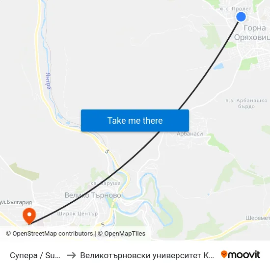 Супера / Supera to Великотърновски университет Корпус 4 map