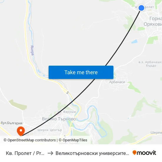 Кв. Пролет / Prolet Qr to Великотърновски университет Корпус 4 map