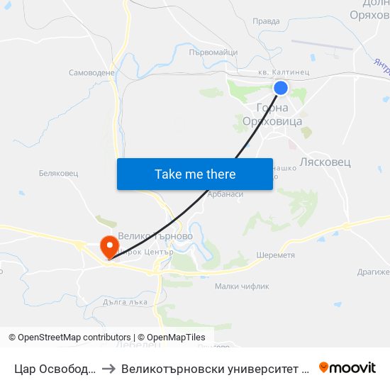 Цар Освободител to Великотърновски университет Корпус 4 map