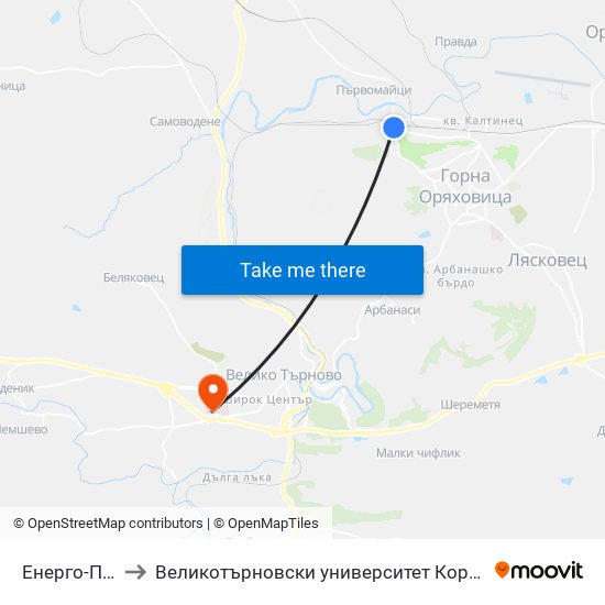 Енерго-Про to Великотърновски университет Корпус 4 map