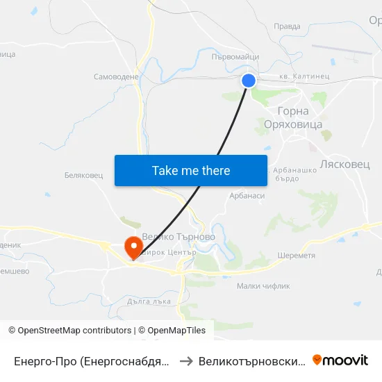 Енерго-Про (Енергоснабдяване) / Energo-Pro (Power Supply) to Великотърновски университет Корпус 4 map