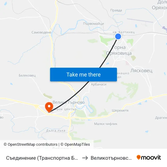 Съединение (Транспортна Болница) / Saedinenie (Transport Hospital) to Великотърновски университет Корпус 4 map