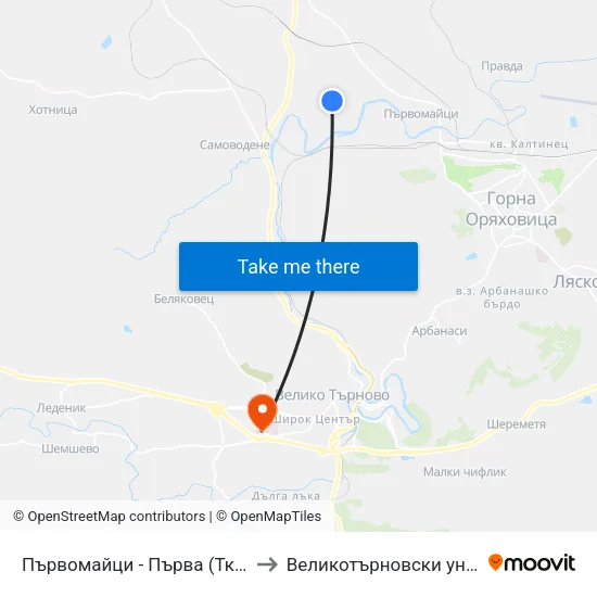 Първомайци - Първа (Ткзс) / Parvomaytsi - First to Великотърновски университет Корпус 4 map