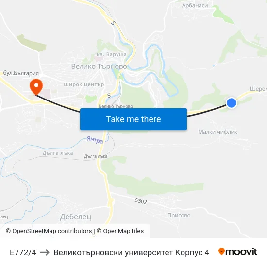 Е772/4 to Великотърновски университет Корпус 4 map