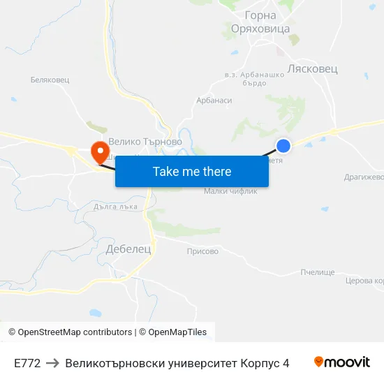 Е772 to Великотърновски университет Корпус 4 map