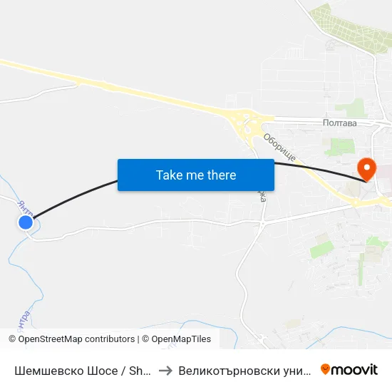 Шемшевско Шосе / Shemshevsko Shosse to Великотърновски университет Корпус 4 map
