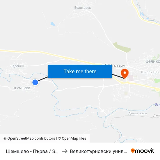 Шемшево - Първа / Shemshevo - First to Великотърновски университет Корпус 4 map