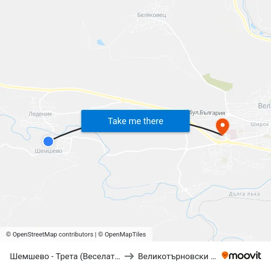 Шемшево - Трета (Веселата Спирка) / Shemshevo - Third to Великотърновски университет Корпус 4 map