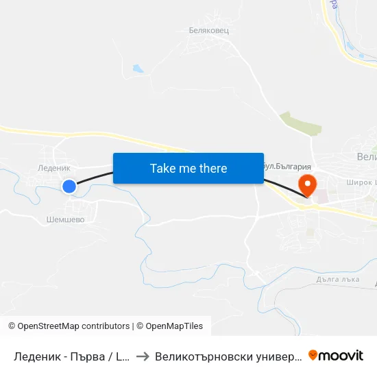 Леденик - Първа / Ledenik - First to Великотърновски университет Корпус 4 map