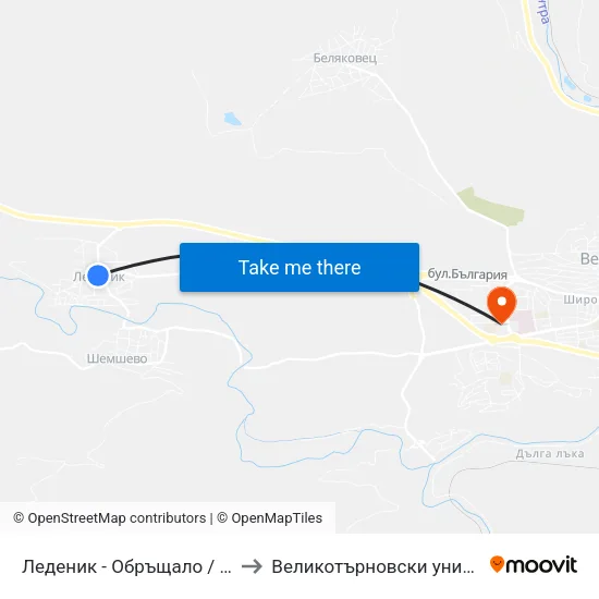 Леденик - Обръщало / Ledenik - Terminus to Великотърновски университет Корпус 4 map