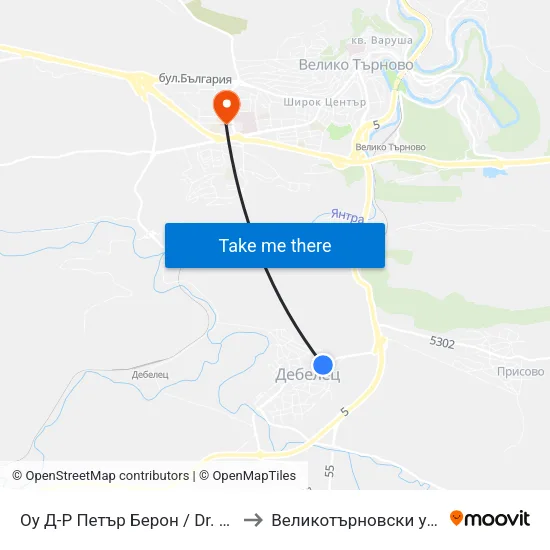 Оу Д-Р Петър Берон / Dr. Petar Beron Primary School to Великотърновски университет Корпус 4 map