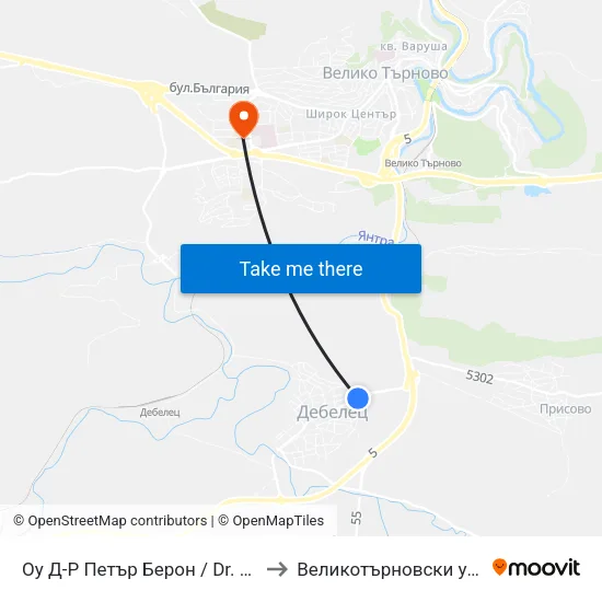 Оу Д-Р Петър Берон / Dr. Petar Beron Primary School to Великотърновски университет Корпус 4 map