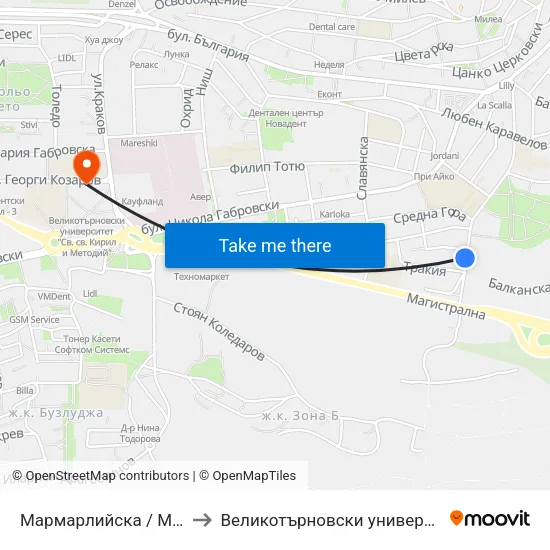 Мармарлийска / Marmarliyska to Великотърновски университет Корпус 4 map
