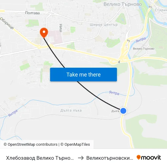 Хлебозавод Велико Търново / Veliko Tarnovo Bread Factory to Великотърновски университет Корпус 4 map