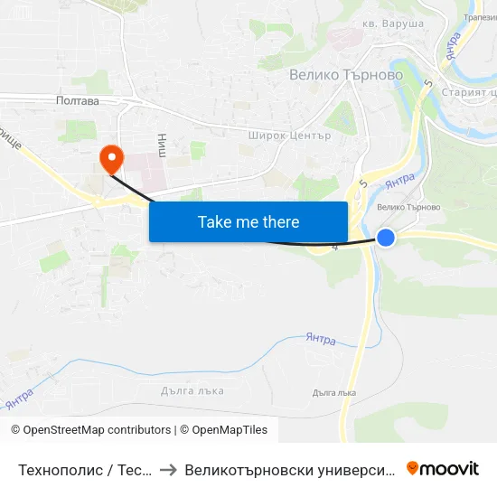 Технополис / Technopolis to Великотърновски университет Корпус 4 map
