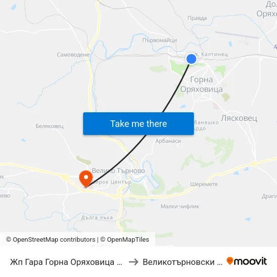 Жп Гара Горна Оряховица / Gorna Oryahovitsa Train Station to Великотърновски университет Корпус 4 map