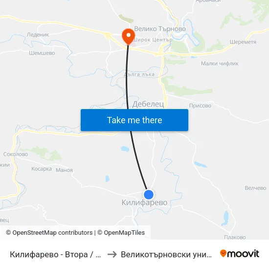 Килифарево - Втора / Kilifarovo - Second to Великотърновски университет Корпус 4 map