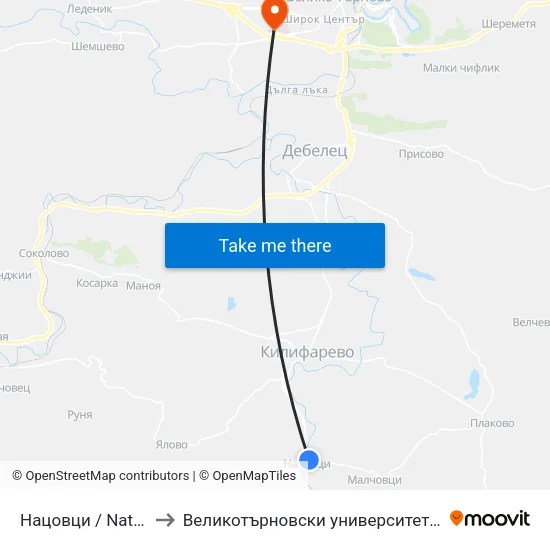 Нацовци / Natsovtsi to Великотърновски университет Корпус 4 map
