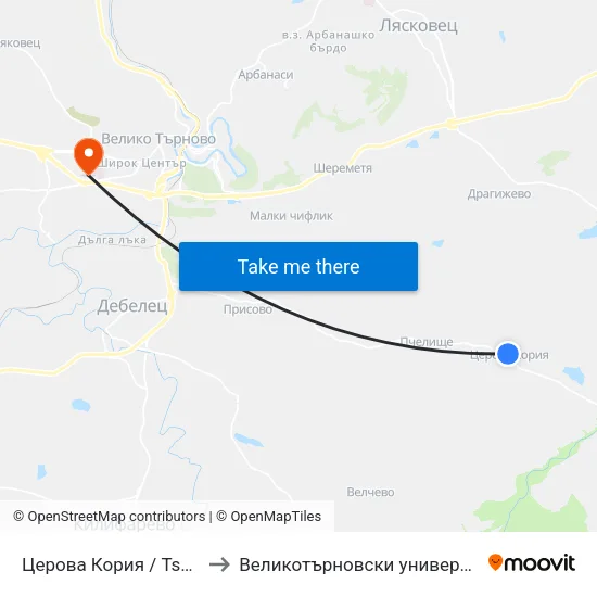 Церова Кория / Tserova Koriya to Великотърновски университет Корпус 4 map