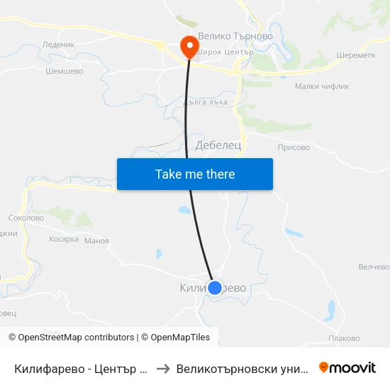 Килифарево - Център / Kilifarevo - Centre to Великотърновски университет Корпус 4 map