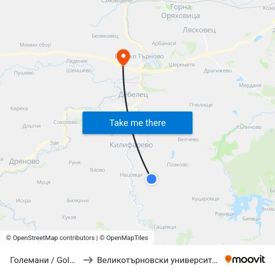 Големани / Golemanite to Великотърновски университет Корпус 4 map