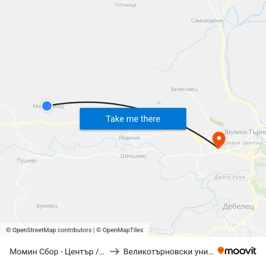 Момин Сбор - Център / Momin Sbor - Centre to Великотърновски университет Корпус 4 map