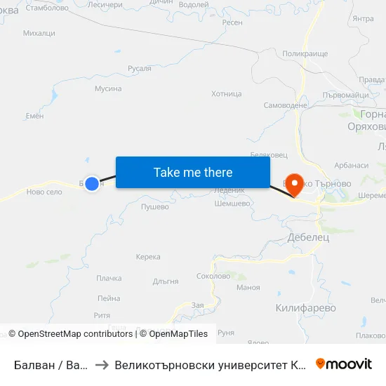 Балван / Balvan to Великотърновски университет Корпус 4 map