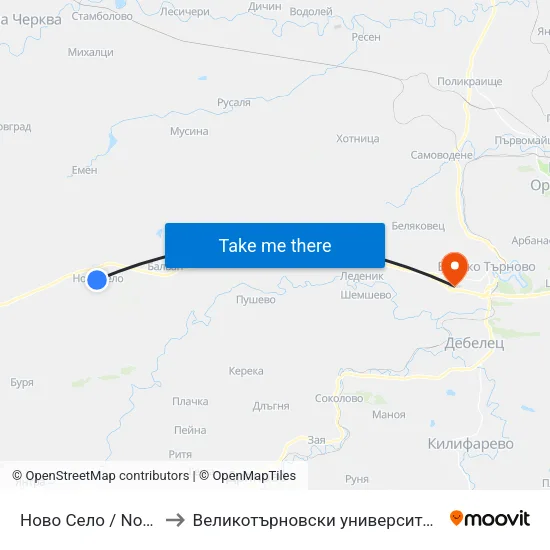 Ново Село / Novo Selo to Великотърновски университет Корпус 4 map