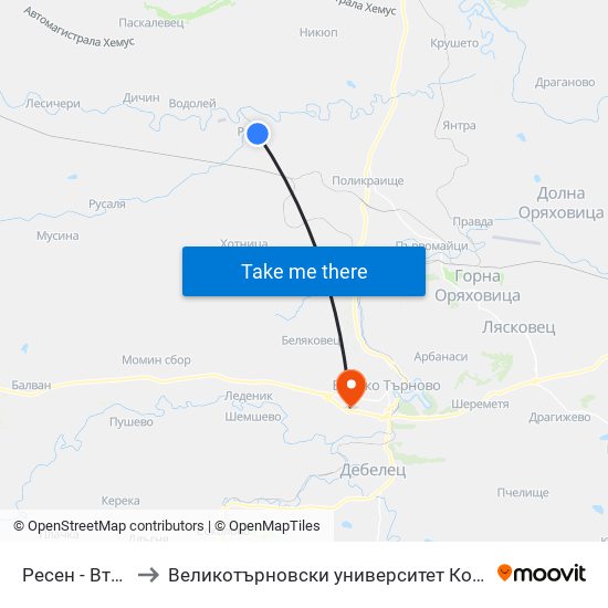 Ресен - Втора / Resen - Second to Великотърновски университет Корпус 4 map