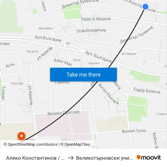 Алеко Константинов / Aleko Konstantinov to Великотърновски университет Корпус 4 map