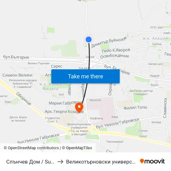 Слънчев Дом / Sunny Home to Великотърновски университет Корпус 4 map