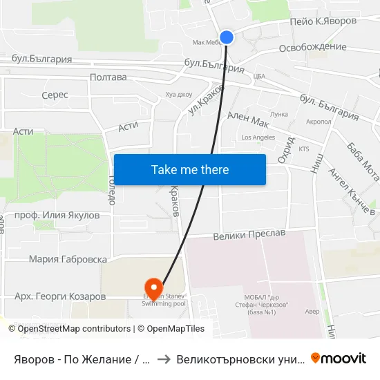 Яворов - По Желание / Yavorov - on Request to Великотърновски университет Корпус 4 map