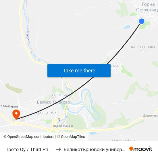 Трето Оу / Third Primary School to Великотърновски университет Корпус 4 map
