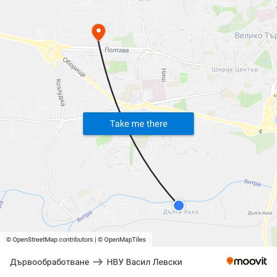 Дървообработване to НВУ  Васил Левски map