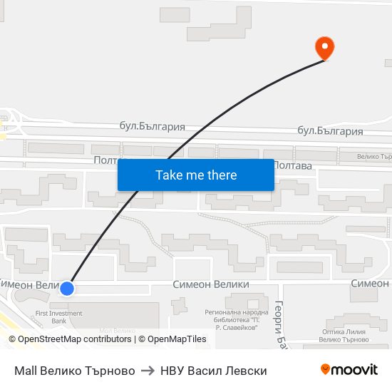 Mall Велико Търново to НВУ  Васил Левски map