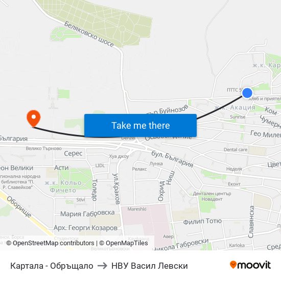 Картала - Обръщало to НВУ  Васил Левски map