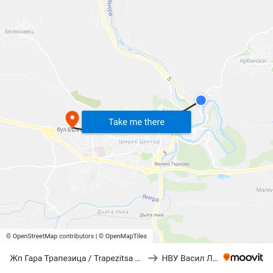 Жп Гара Трапезица / Trapezitsa Train Station to НВУ  Васил Левски map