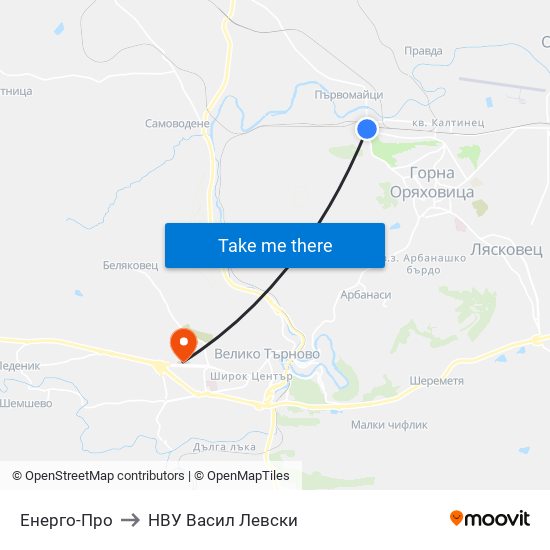 Енерго-Про (Енергоснабдяване) / Energo-Pro (Power Supply) to НВУ  Васил Левски map