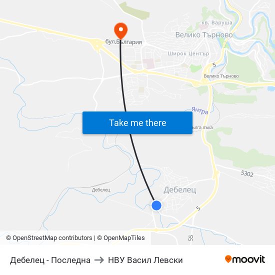 Дебелец - Последна / Debelets - Last to НВУ  Васил Левски map
