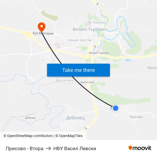 Присово - Втора / Prisovo - Second to НВУ  Васил Левски map