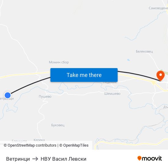 Ветринци / Vetrintsi to НВУ  Васил Левски map