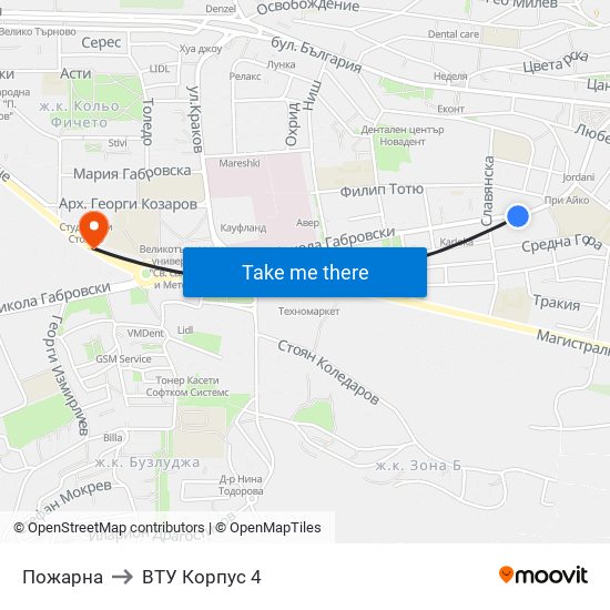 Пожарна to ВТУ Корпус 4 map