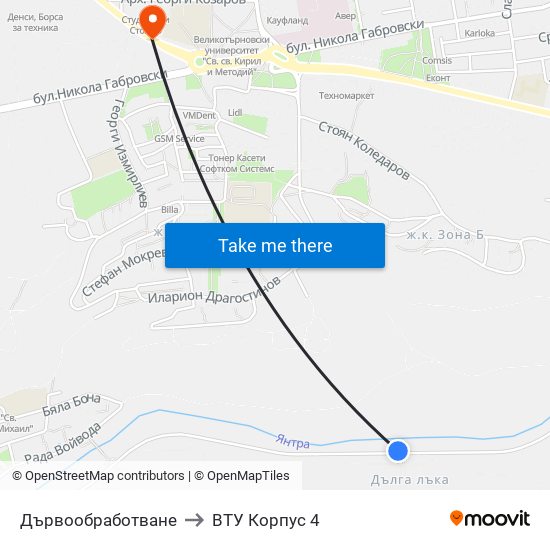 Дървообработване to ВТУ Корпус 4 map