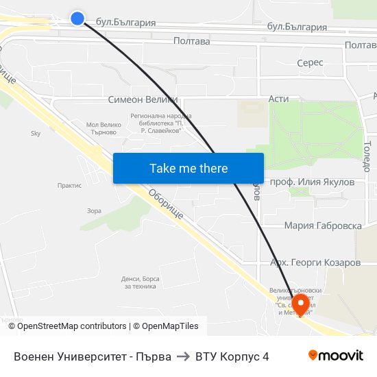 Военен Университет - Първа to ВТУ Корпус 4 map