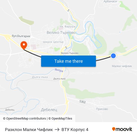 Разклон Малки Чифлик / Fork Road For Malki Chiflik to ВТУ Корпус 4 map