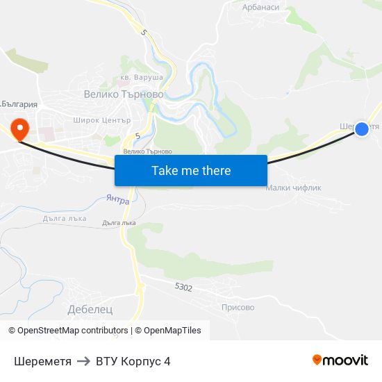 Шереметя / Sheremetya to ВТУ Корпус 4 map