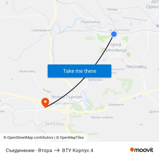 Съединение - Втора to ВТУ Корпус 4 map