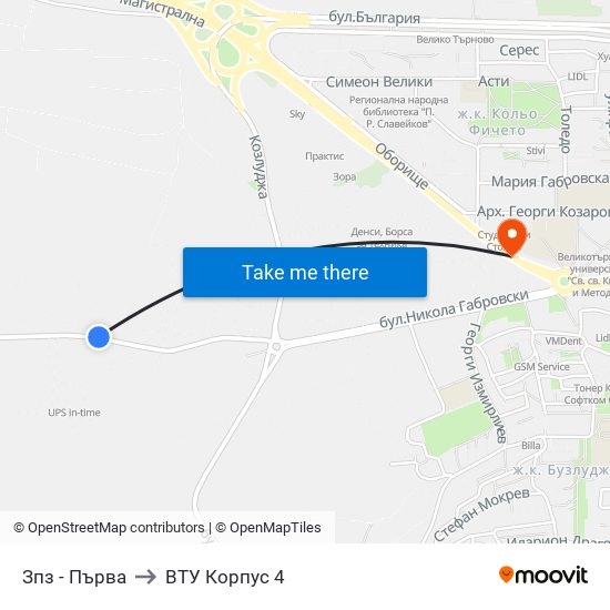 Западна Промишлена Зона - Първа / West Industrial Zone - First to ВТУ Корпус 4 map