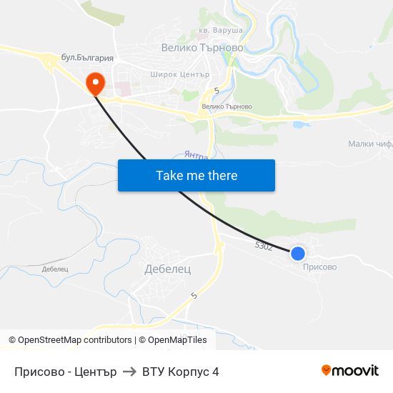 Присово - Център / Prisovo - Centre to ВТУ Корпус 4 map