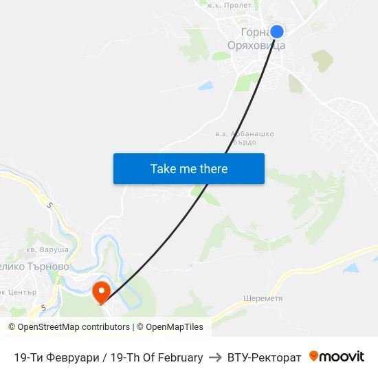 19-Ти Февруари / 19-Th Of February to ВТУ-Ректорат map